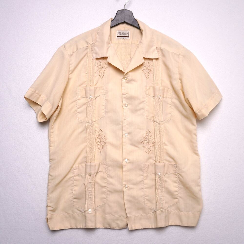 Vintage Farah Embroidered Guayabera‎ Shirt Cuban Style 42